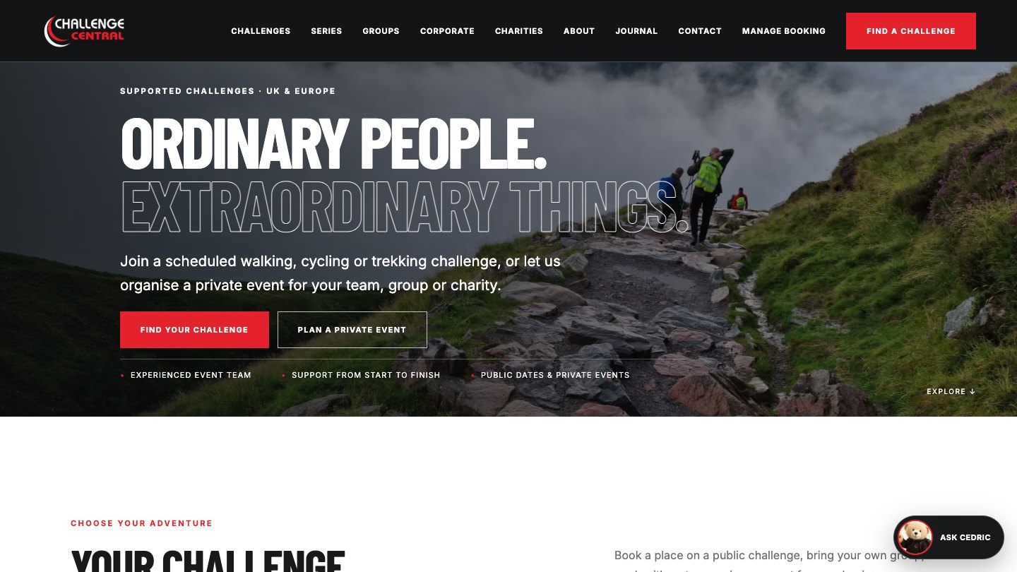 Live Challenge Central homepage showing the Ordinary People, Extraordinary Things design
