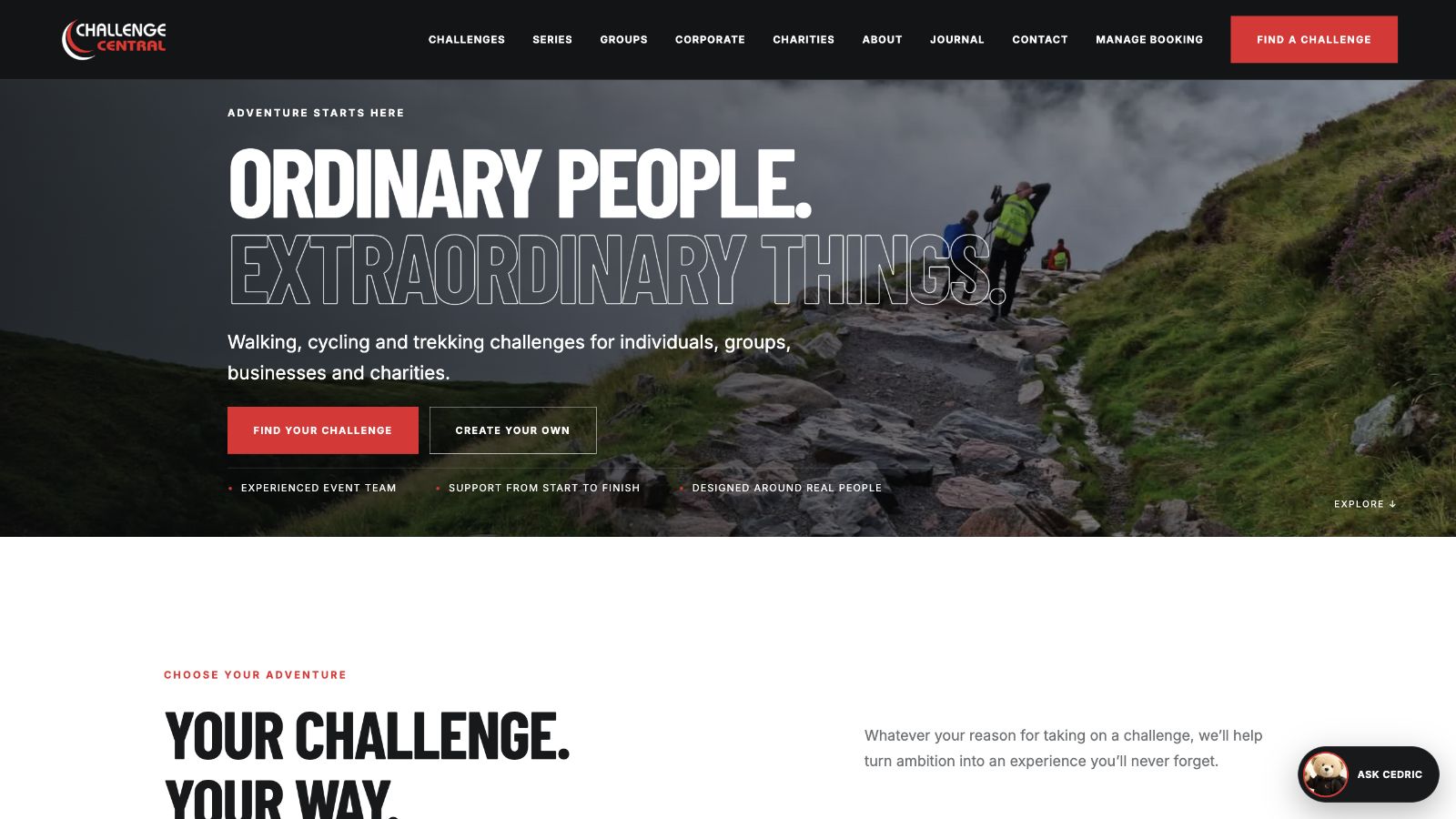 Live Challenge Central homepage showing the Ordinary People, Extraordinary Things design